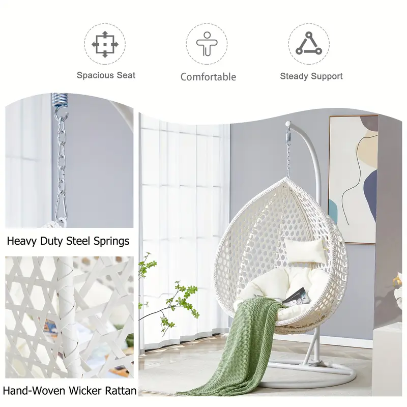 Egg Chair Indoor, Hanging Egg Chair With Stand, Egg Chair Outdoor With Cushions And Pillows, Egg Swing Chair,