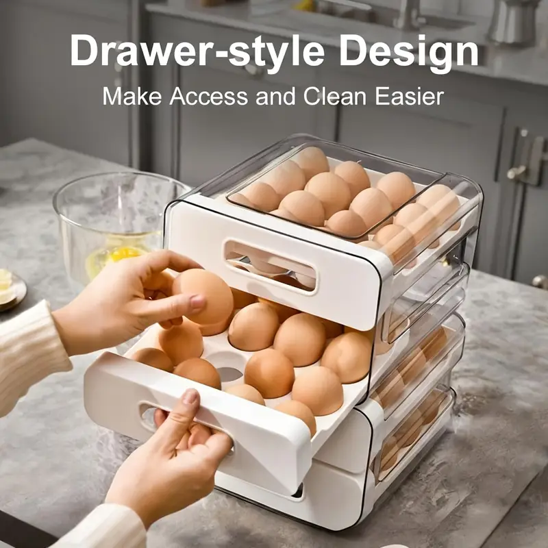 Double Drawer, 32-Egg Capacity, Stackable Egg Storage Container Holder for Refrigerator