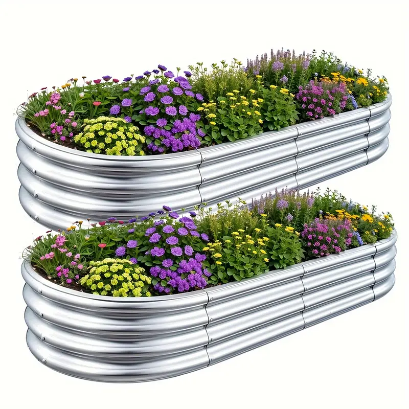 2-Pack Heavy-Duty Galvanized Steel Raised Garden Beds - Rust-Resistant Outdoor Planters, 6x3x1ft (180x90x29cm) Oval Design, Easy Assembly, for Vegetables, Flowers, Herbs, Patio, Balcony, Farm - Modern Garden Boxes