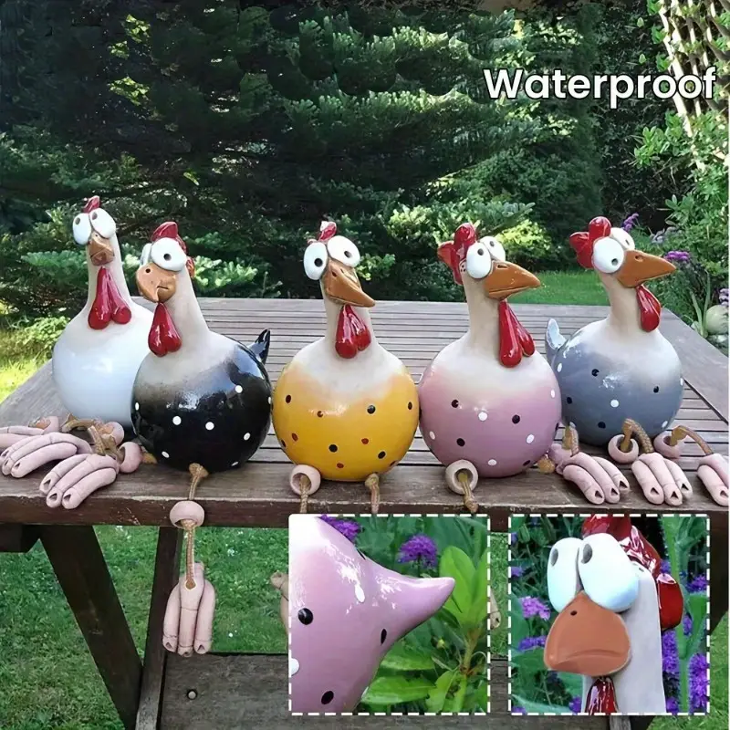 5pcs Vintage-Style Resin Rooster Statues with Colorful Beaks & Feet - Waterproof, Fade-Resistant Outdoor Decor for Garden, Patio, Balcony - Rustic Easter & Spring Themed Figurines