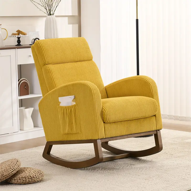 Ergonomic Fabric Lounge Rocking Chair with Plush Foam Padding & Solid Back Support - Black Corner Reading Chair