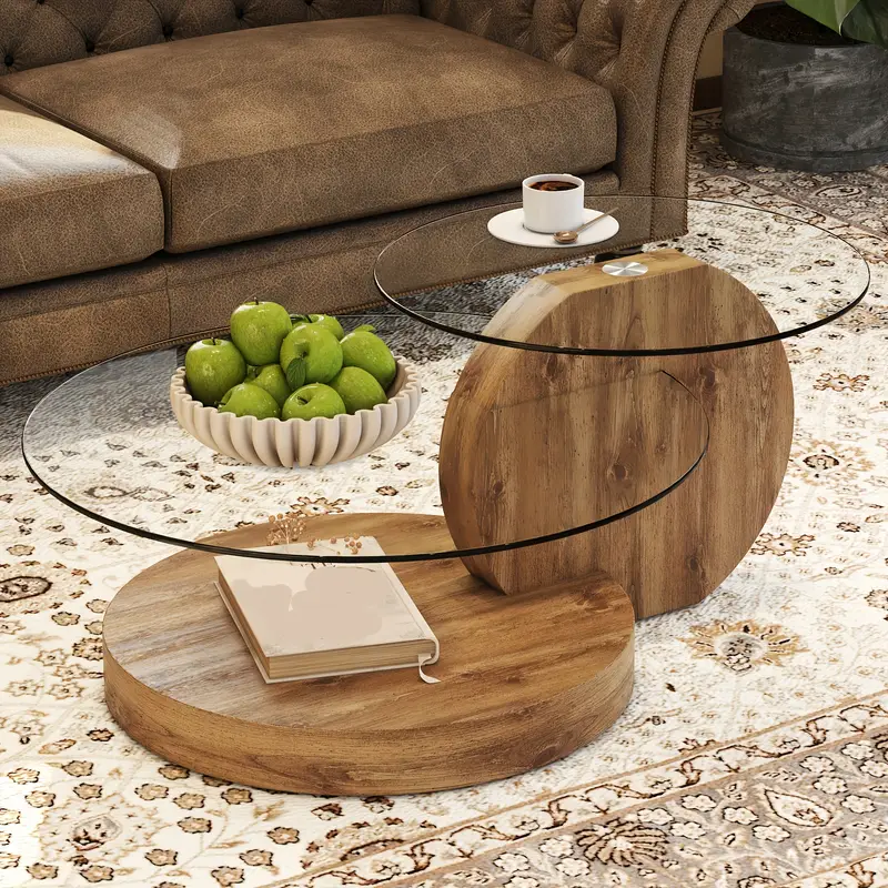 Glass Coffee Tables for Living Room Round Coffee Tables Modern Double Layer Round Table Circle Coffee Table for Small Space Home Office