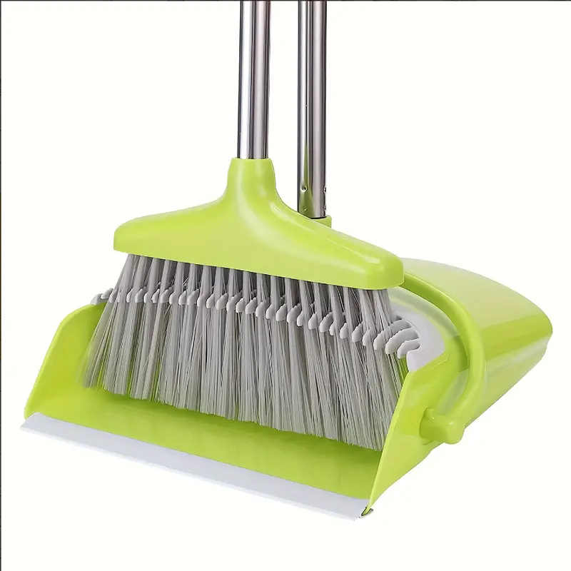 Long Handled Rotating Broom And Trash Can Set - Black And Red, Suitable for Household, Kitchen