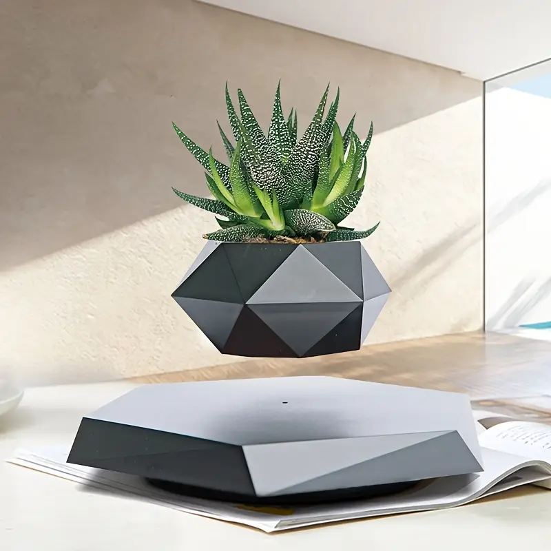 Magnetic Levitating Plant Pot for Small Plants - Hexagonal Marble-Design Floating Display