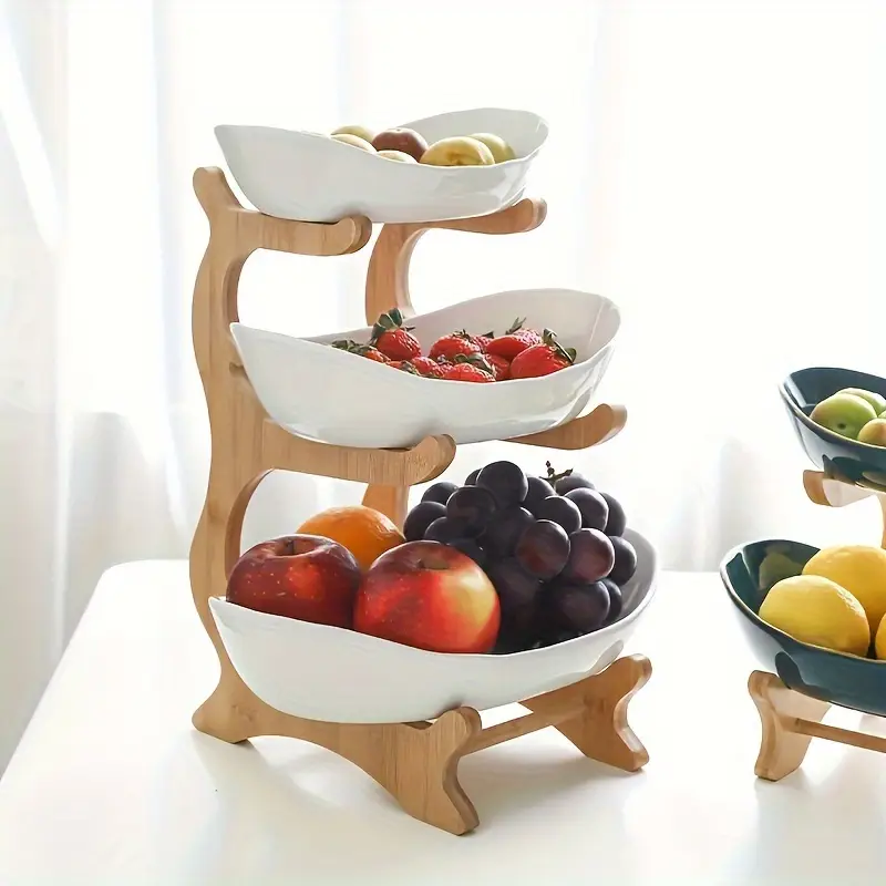 2/ 3 Layer Luxury Wood Elegant Fruit Rack - Double Layer Fruit Bowl with Creative Candy Display - Made of Natural Wood
