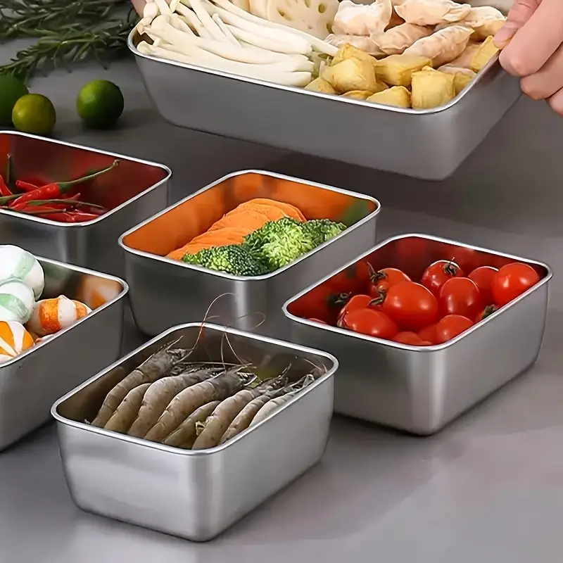 6pcs stainless steel food storage container set with lid - leak proof, stackable, and reusable, suitable for camping, picnicking, school, and office - perfect for preparing disposable food containers with lids for Thanksgiving