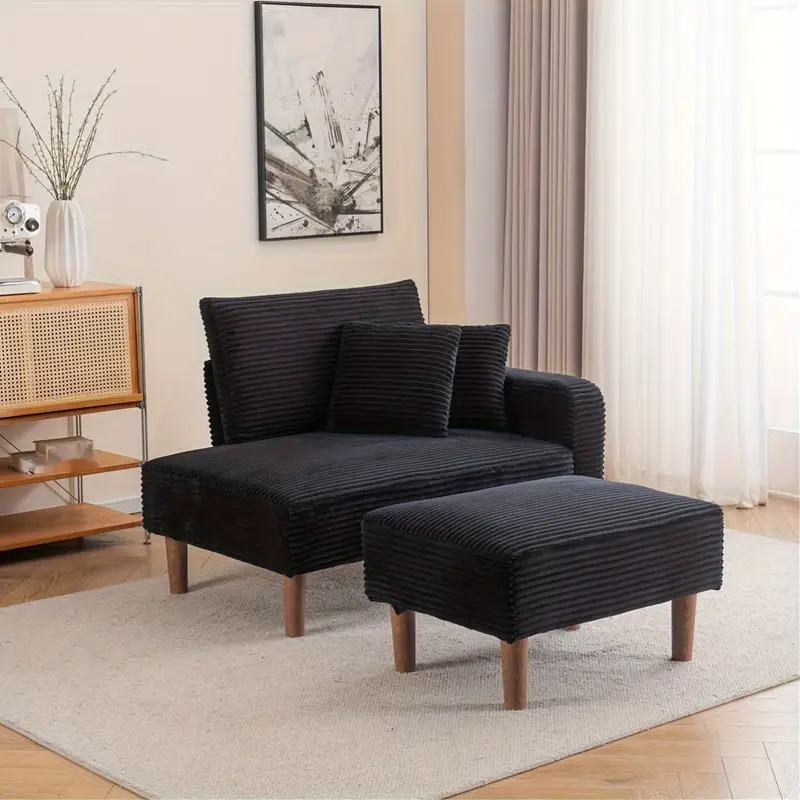 With An Ottoman Corduroy Chaise Lounge With Comfortable Upholstered Seat.