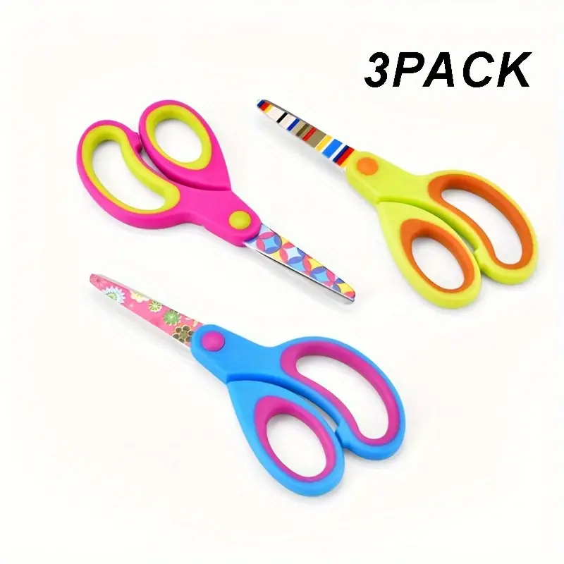 3pcs Youngsters' Safety Scissors Set - Blunt Tip, Floral Design with Soft Grip Handle for Crafts, DIY Projects & School Use